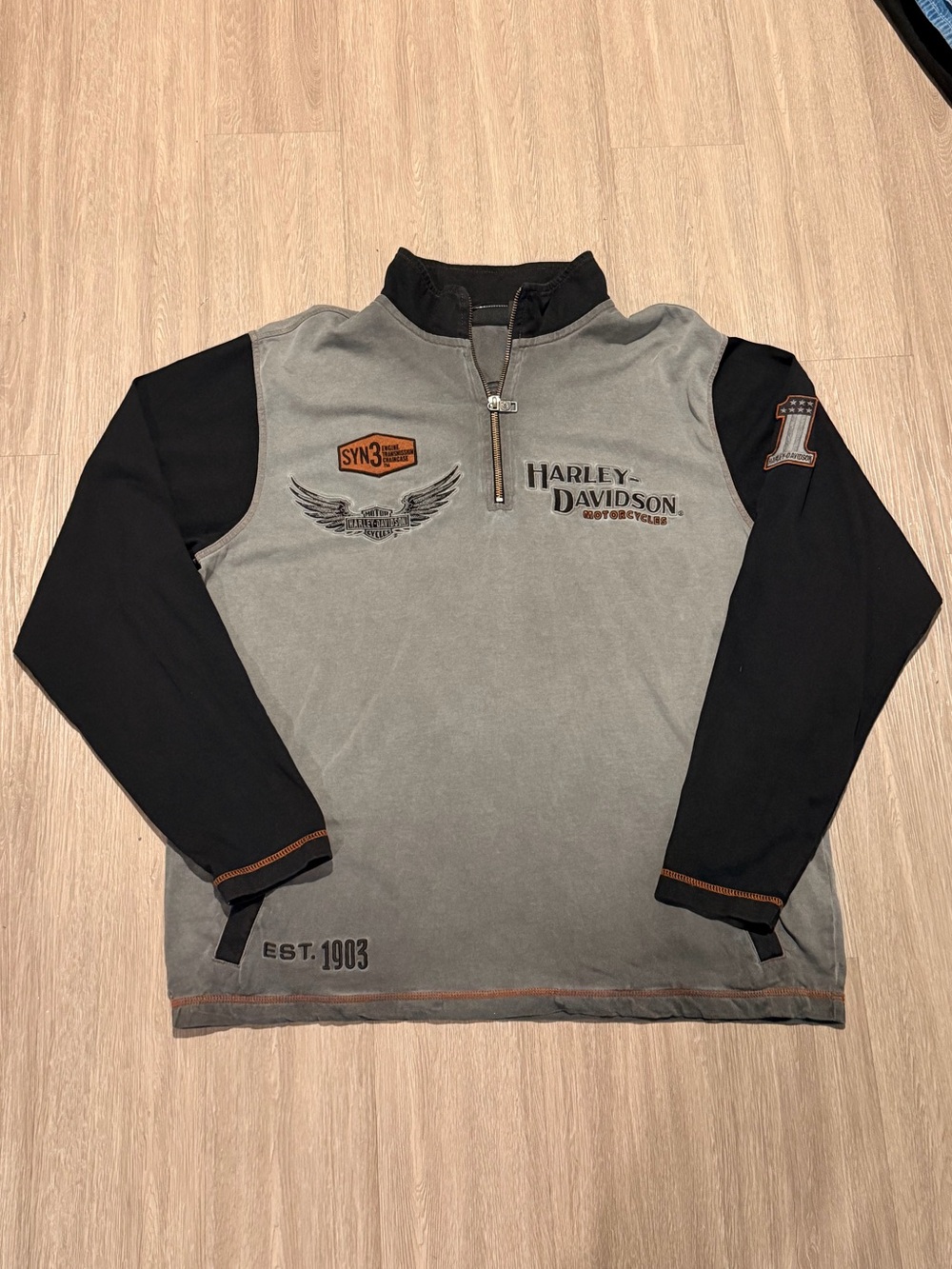 Harley Davidson Jacket Men XL Gray Casual Jumper Logo Biker Riding Pullover